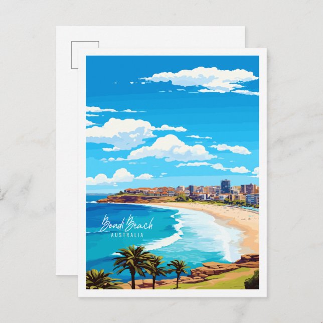 Bondi Beach Australia vintage travel illustration Postcard (Front/Back)