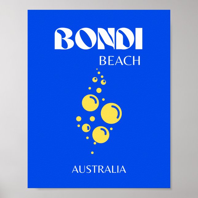 Bondi Beach, Bondi Beach Travel Art, Blue Poster (Front)