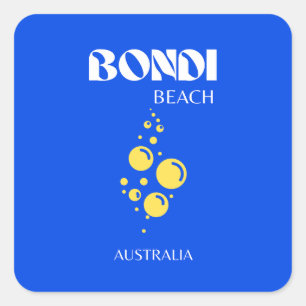 Bondi Beach, Bondi Beach Travel Art, Blue Square Sticker