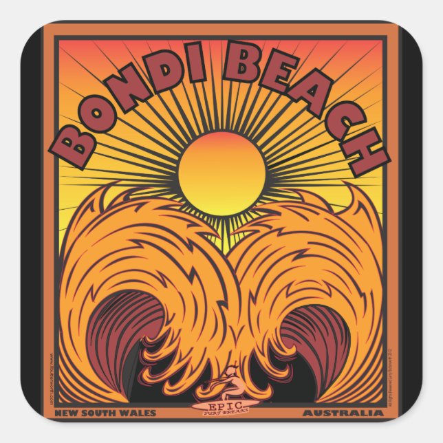 BONDI BEACH SYDNEY AUSTRALIA SURFING SQUARE STICKER (Front)