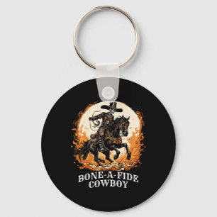 Bone-a-fide Halloween Cowboy Spooky Skeleton Rodeo Key Ring