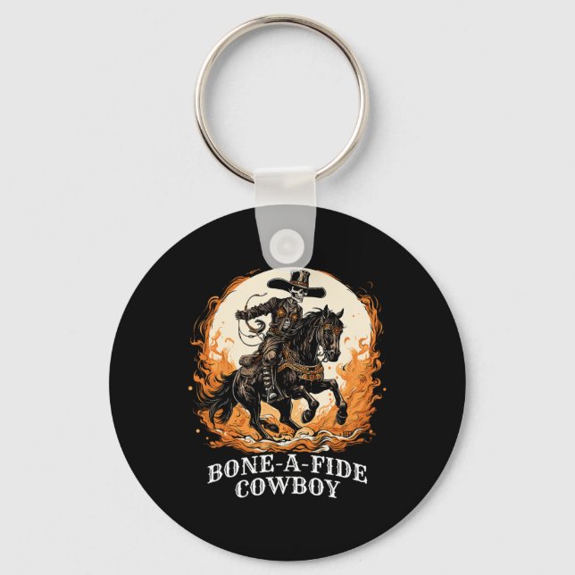 Bone-a-fide Halloween Cowboy Spooky Skeleton Rodeo Key Ring (Front)