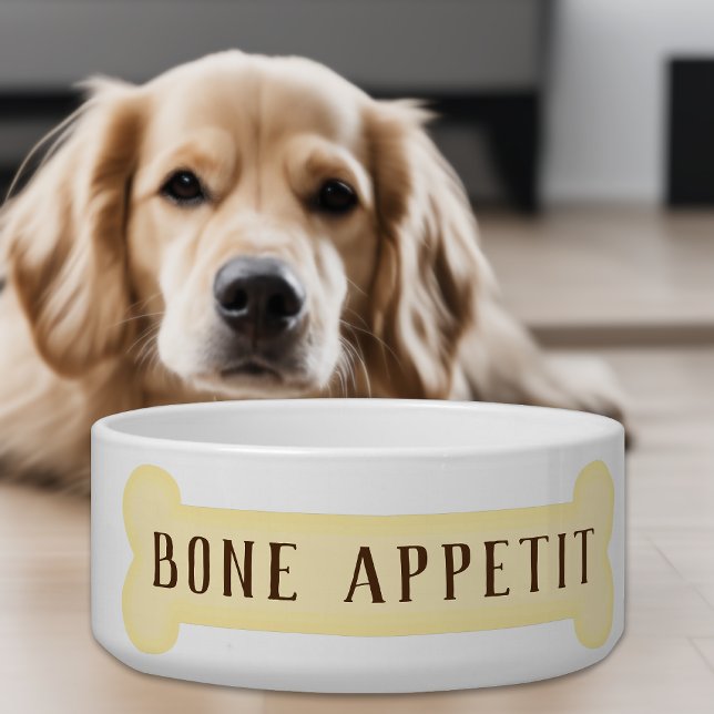 Bone Appetit Funny Pun Dog Bowl with Paw Prints ('Bone Appetit' Funny Pun Dog Bowl 🐾)