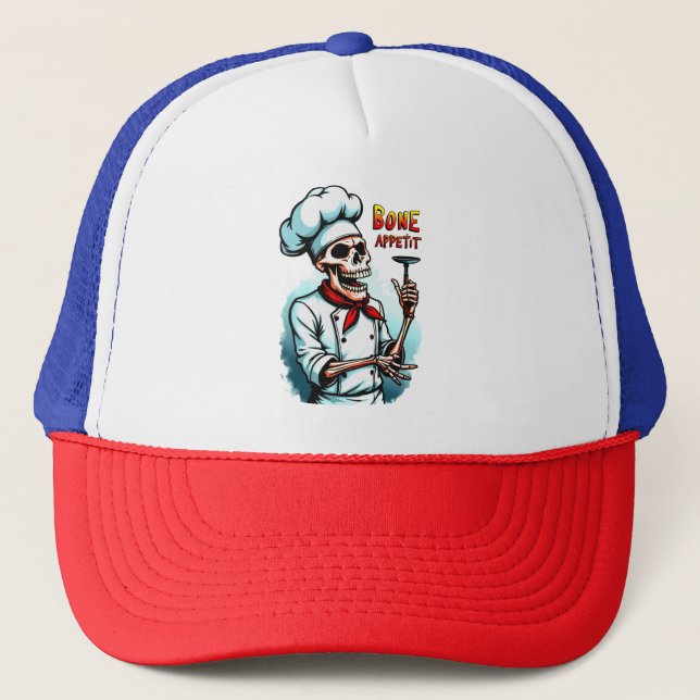 Bone Appetit Halloween T-Shirt – Skeleton Chef  Trucker Hat (Front)