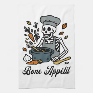 Bone Appétit: Skeleton Chef Funny Halloween Baking Tea Towel