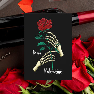 Bone Arms Holding Rose Be My Valentine Card