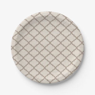 Bone/Beige Moroccan Trellis 7" Paper Plate