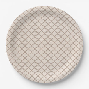 Bone/Beige Moroccan Trellis Paper Plate