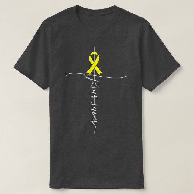 Bone Cancer Awareness Jesus Saves Christian Gift T-Shirt (Design Front)