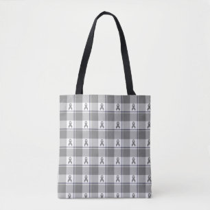 Bone Cancer Awareness Plaid Gray Ribbon Tote Bag