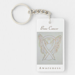 Bone Cancer Awareness White Ribbon Angel Keychain