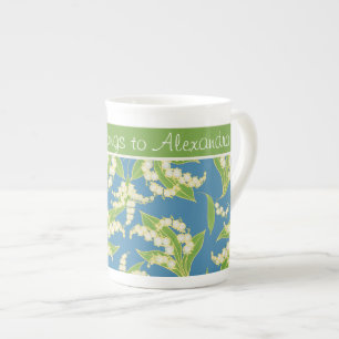 Bone China Coffee Mug: Lilies of the Valley, Blue Bone China Mug