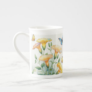 Bone China Coffee Mug - Yellow Morning Glory