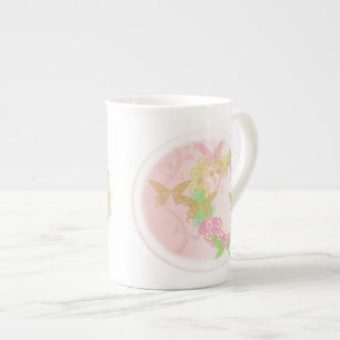 Bone China Cup Gift with Flowers and Butterflies