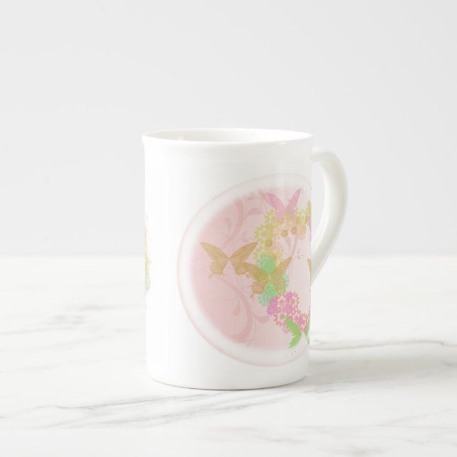 Bone China Cup Gift with Flowers and Butterflies (Front Right)