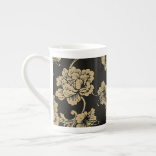Bone China Mug-Black Floral Bone China Mug