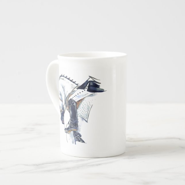 Bone China Mug Gray Dressage Horse and Rider Gift (Front Left)