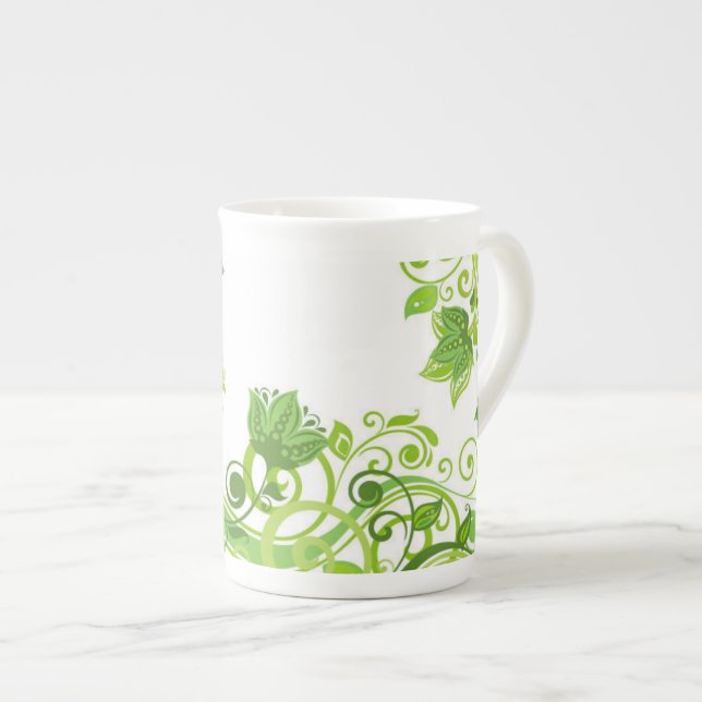 Bone China Mug-Green Floral Mug (Front Right)