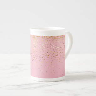 Bone China Mug-Petite Golden Stars-Pink Mug