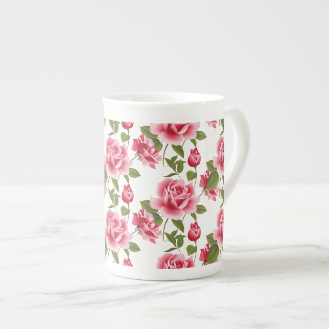 Bone China Mug-Pink Roses Bone China Mug (Front Right)