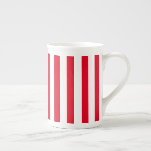 Bone China Mug-Red & White Stripes Mug (Right)