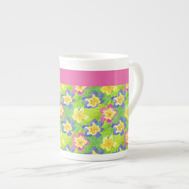 Bone China Mug to Personalise: Primroses Gingham (Front Right)