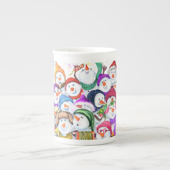 Bone China Mug with Christmas Snowmans (Front)