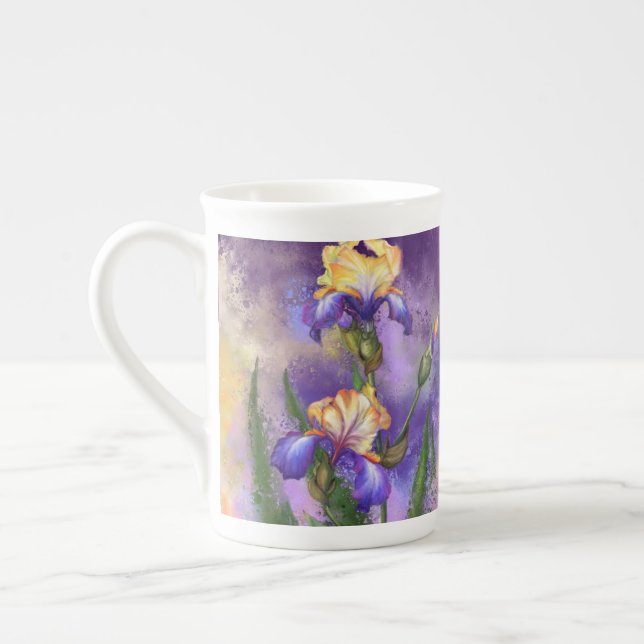 Bone China Mug with Iris Flowers (Left)