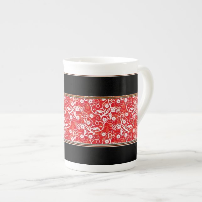 Bone China Red & White Swirl Mug (Front Right)