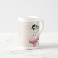 Bone China Vintage Watercolor Bird With Flowers