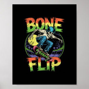 Bone Flip Skeleton Skater Halloween Skateboarding Poster