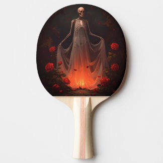 Bone girl wearing a wedding dress in a forest  ping pong paddle
