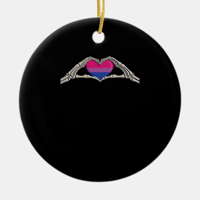 Bone Hands Heart Bisexual Goth Minimal Design Ceramic Tree Decoration (Front)