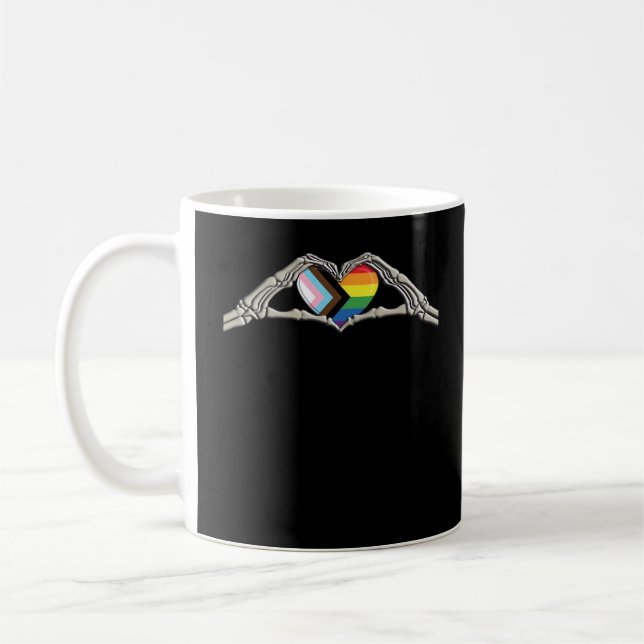 Bone Hands Heart Pride Progress Coffee Mug (Left)