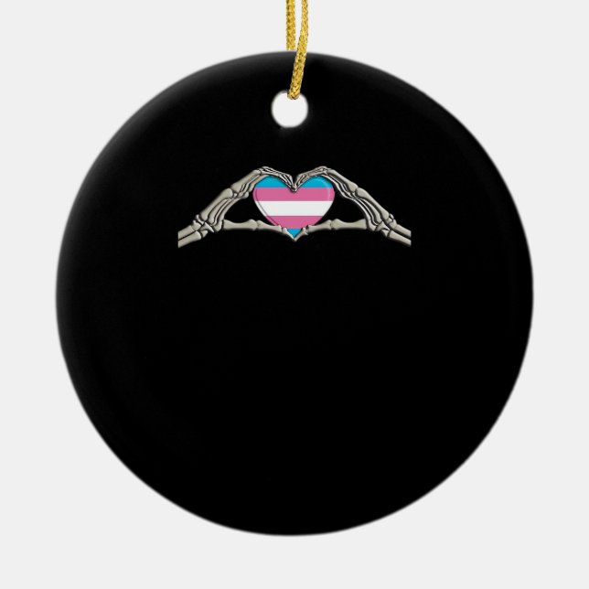 Bone Hands Heart Transgender Goth Minimal Style Ceramic Tree Decoration (Front)
