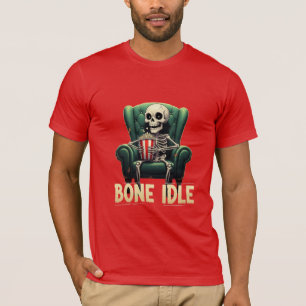Bone Idle Skeleton Movie Night Pun T-Shirt