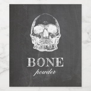 Bone powder. Chalkboard Halloween party. Skull Wine Label