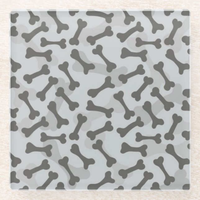 Bone Texture Pattern Greyscale Glass Coaster (Front)
