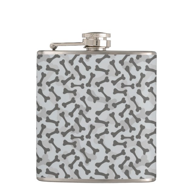 Bone Texture Pattern Greyscale Hip Flask (Front)