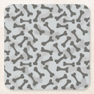Bone Texture Pattern Greyscale Square Paper Coaster