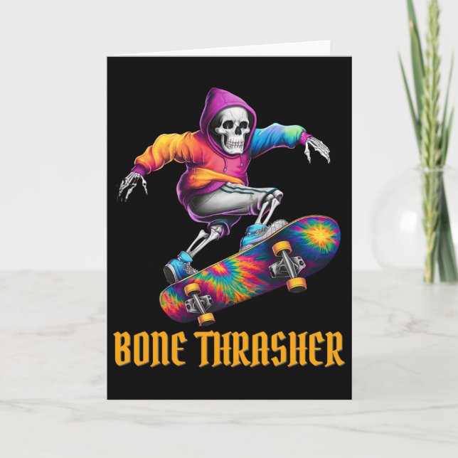 Bone Thrasher Skeleton Halloween Costume  Card (Front)