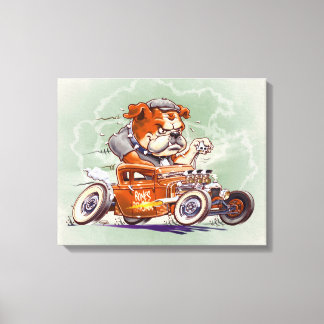 Bones Brigade - Bulldog in Hot Rod - Cartoon - Canvas Print