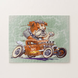 Bones Brigade - Bulldog in Hot Rod - Cartoon Jigsaw Puzzle