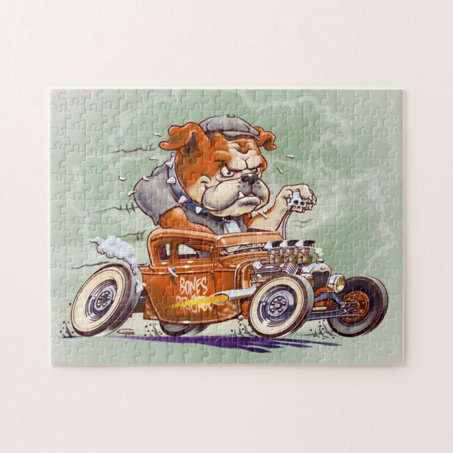Bones Brigade - Bulldog in Hot Rod - Cartoon Jigsaw Puzzle (Horizontal)