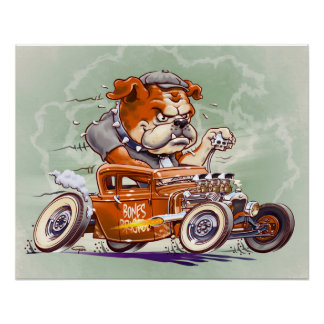 Bones Brigade - Bulldog in Hot Rod - Cartoon - Poster