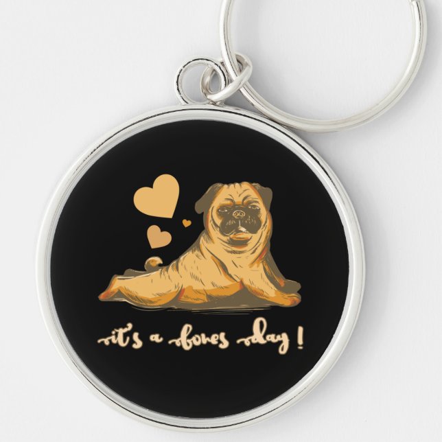 Bones Day Pug with Good Mood Key Ring (Front)