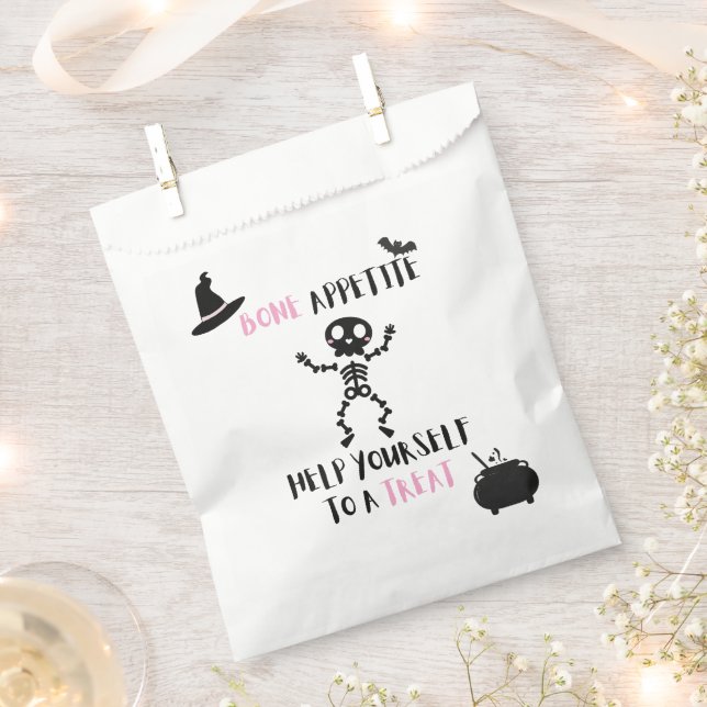 Bones  halloween skeleton pink candy loot bag (Clipped)