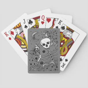 BONES IN THE GARDEN SKELETON, FOLK ART MOON, MOTH PLAYING CARDS