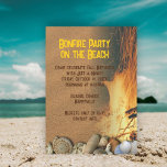 Bonfire Beach Shells Outdoor Party Invitation<br><div class="desc">Bonfire party on the beach birthday invitation templates. Seashells border and burning fire design with two places for text. Create a title for your gathering and then give guests info over a beach sand background. Text is distressed printed font in yellow and dark brown. The design works for any outdoor...</div>