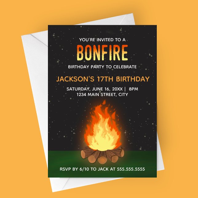 Bonfire Birthday Party Invitation (Bonfire Party Invitation | Birthday, Retirement, Summer Party)